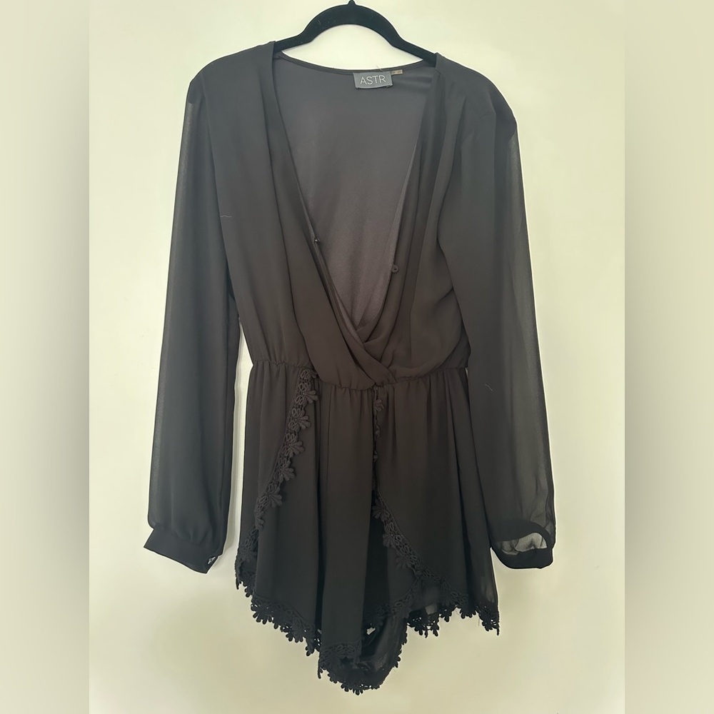 Astr Black Wrap Ruffled Romper